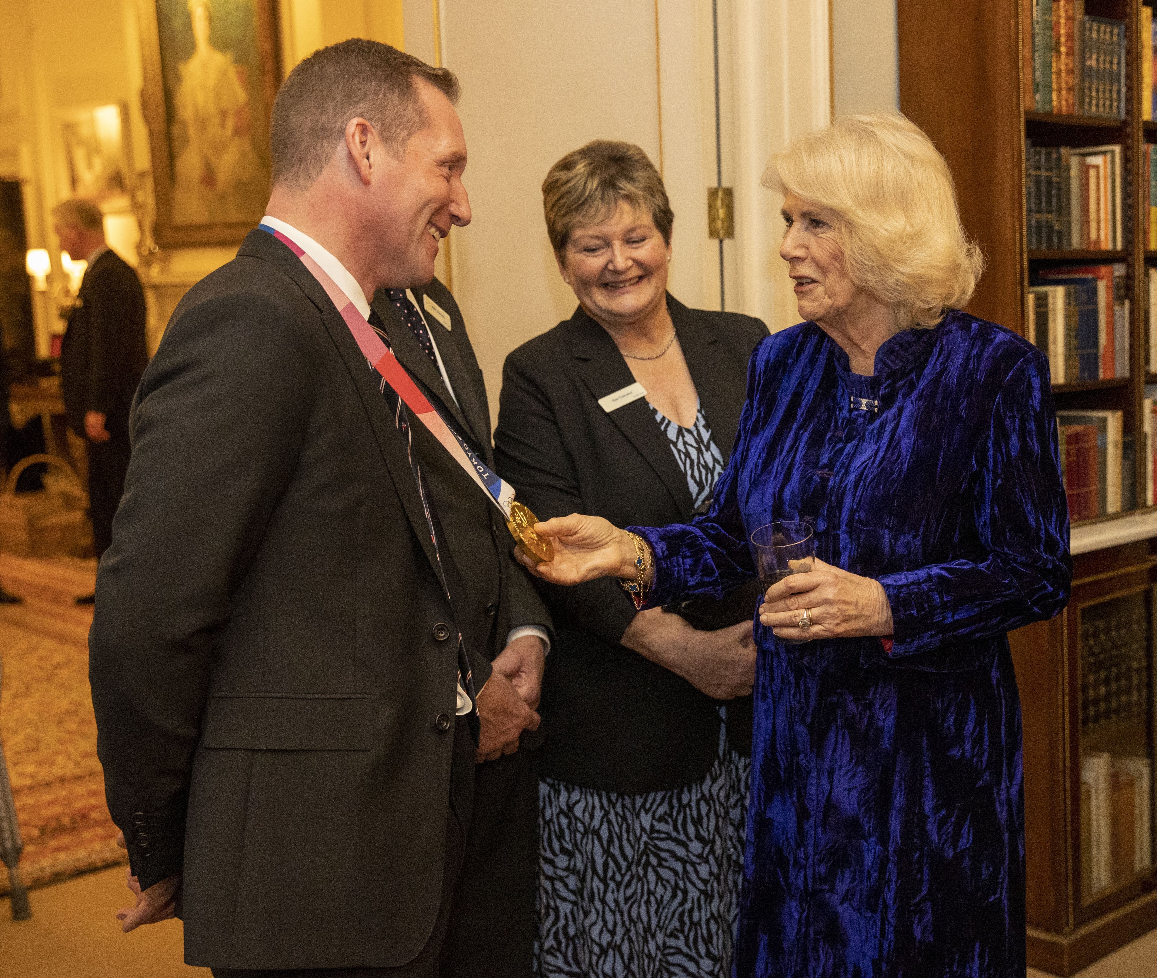 The Duchess of Cornwall talks to gold medallist Oliver Townend (Steve Reigate/Daily Express/PA)