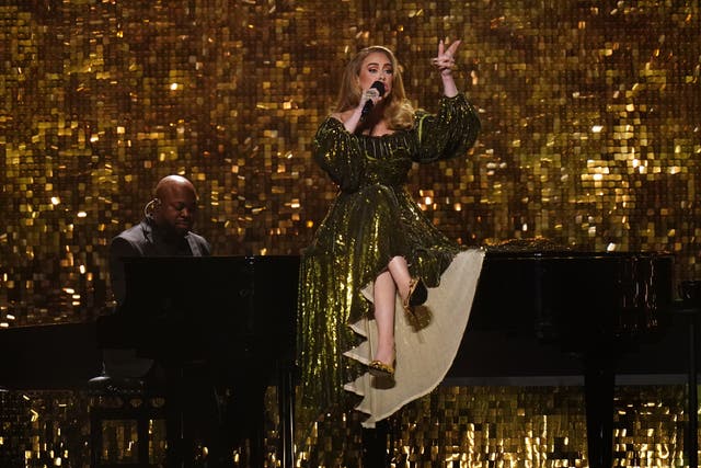 Adele performs during the Brit Awards 2022 (Ian West/PA)