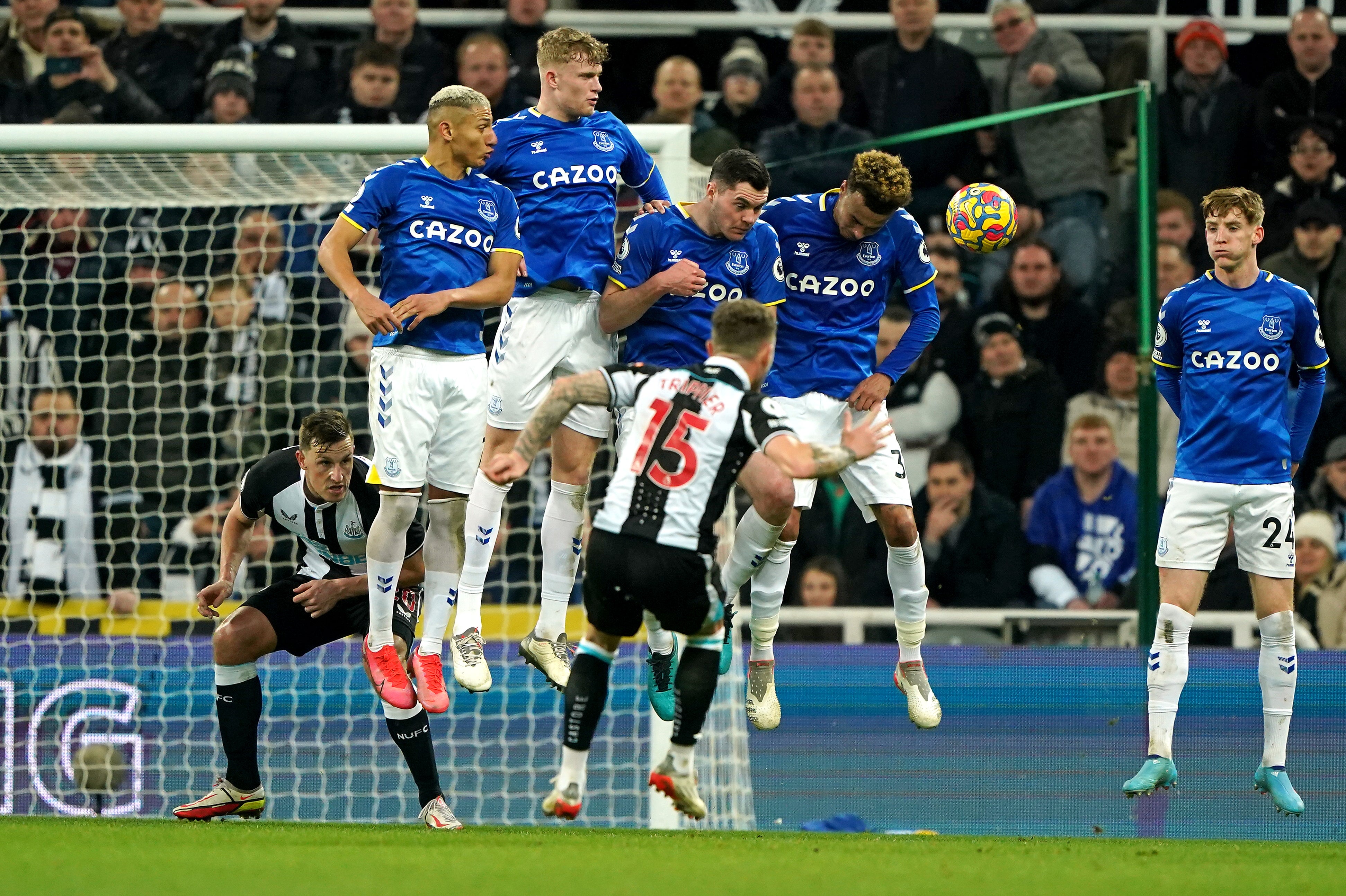 Newcastle United’s Kieran Trippier scores his side’s third goal in the 3-1 win over Everton (Owen Humphreys/PA)