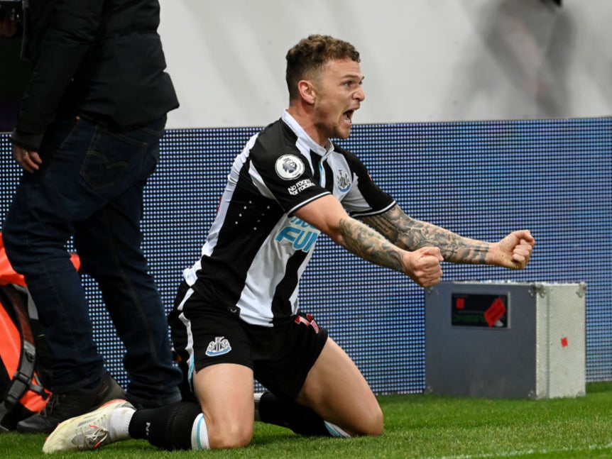 Kieran Tripper celebrates scoring Newcastle’s third
