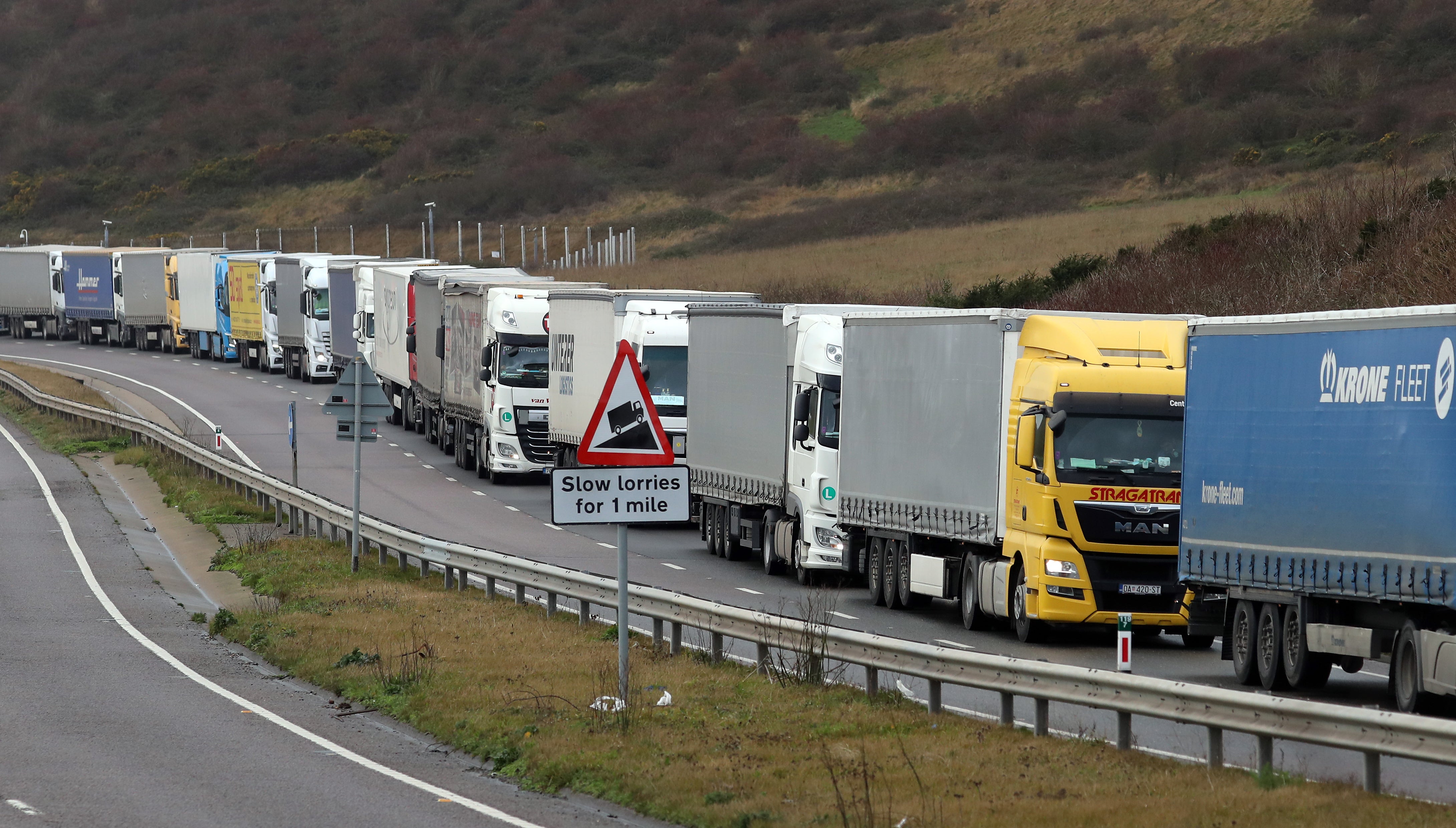 <p>Brexit opportunities: lorries queueing on the A20 to enter the port of Dover in Kent</p>