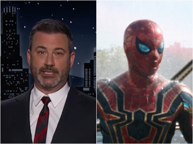 <p>Jimmy Kimmel and a still from ‘Spider-Man: No Way Home'</p>
