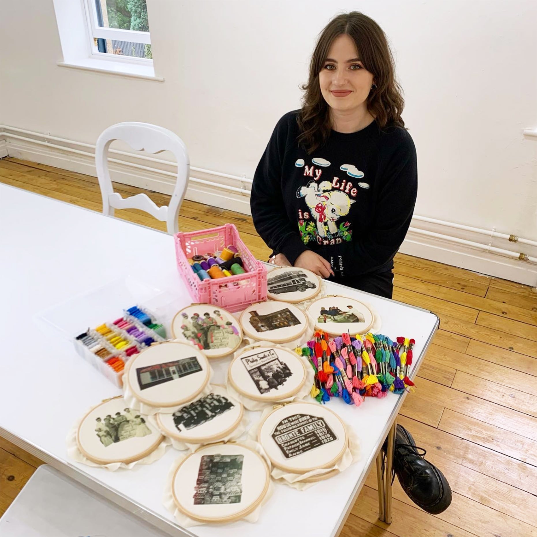 Robyn Nichol, 26, from Keighley in Bradford, creates humorous art works that include some of her favourite food memories. (Robyn Nichol/PA)