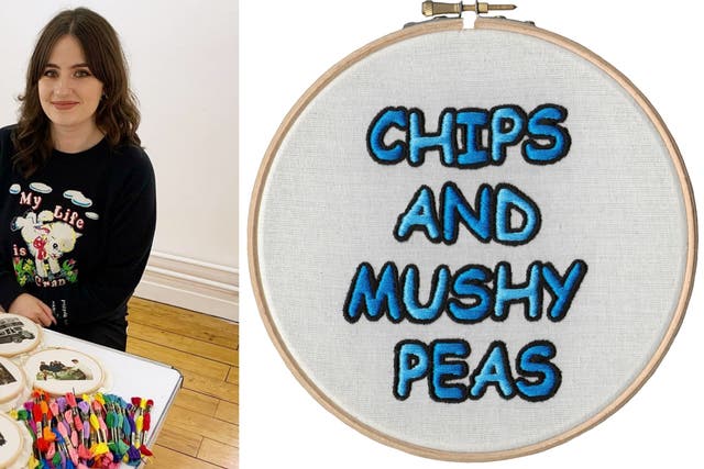Robyn Nichol, 26, from Keighley in Bradford, creates humorous art works that include some of her favourite food memories. (Robyn Nichol/PA)