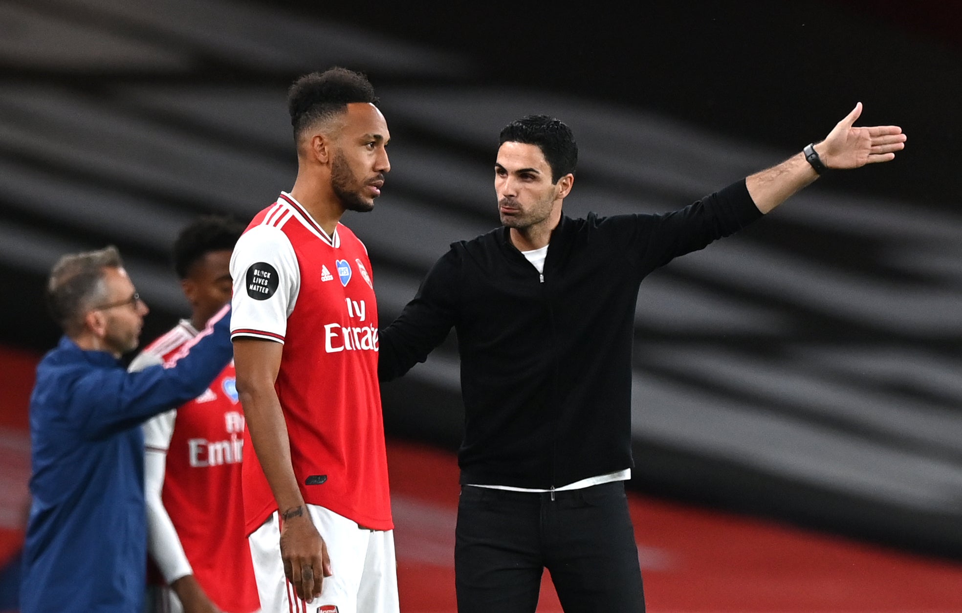 Arsenal manager Mikel Arteta (right) insists he was not the problem which led to Pierre-Emerick Aubameyang leaving the club (Shaun Botterill/NMC Pool)