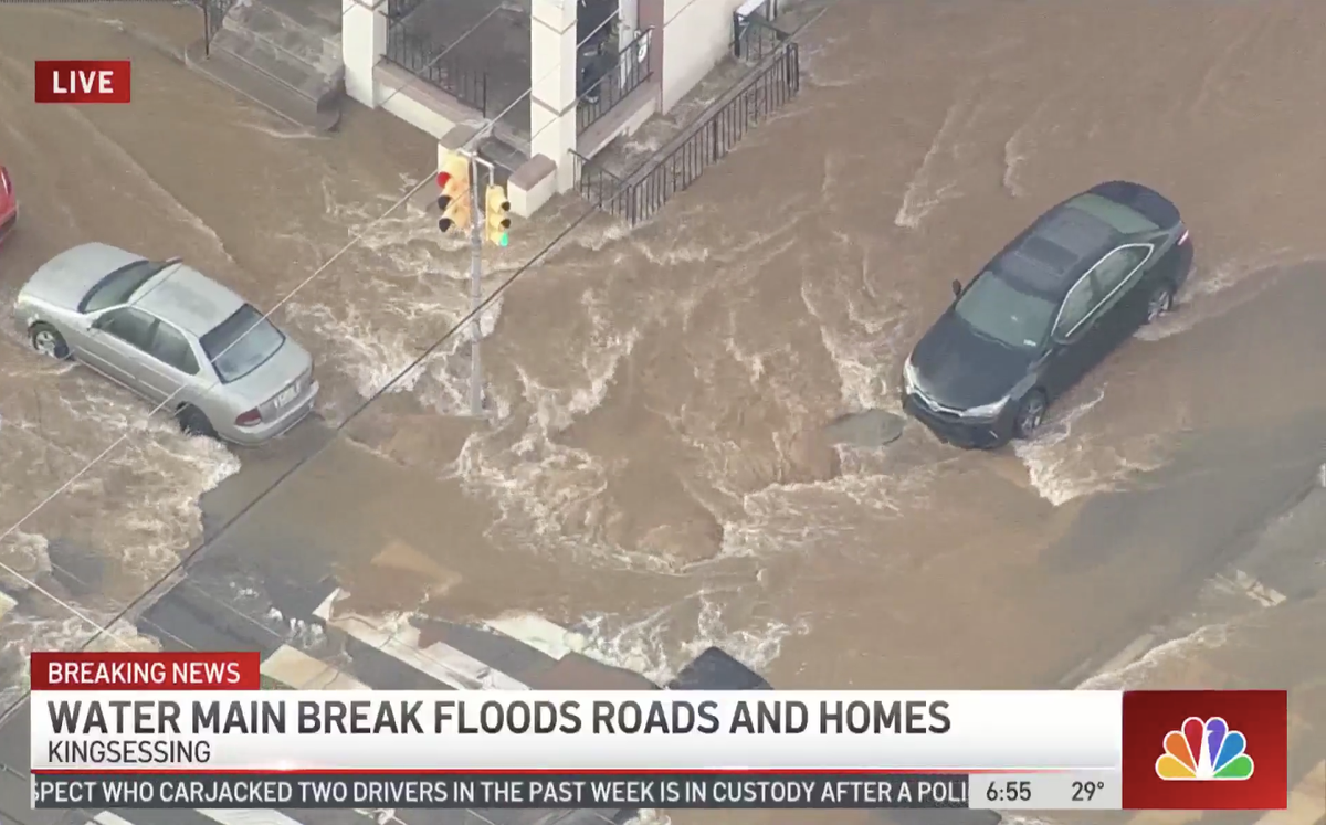 Giant water main break floods a dozen blocks in Philadelphia