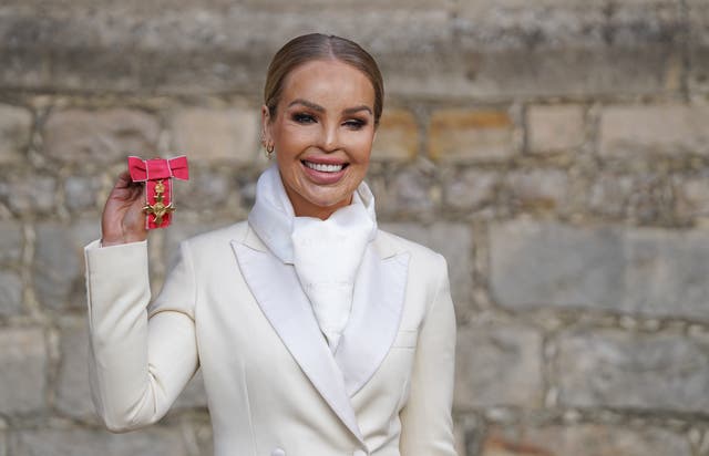 Katie Piper with her OBE (Officer of the Order of the British Empire) following an investiture ceremony at Windsor Castle. Picture date: Wednesday February 9, 2022.