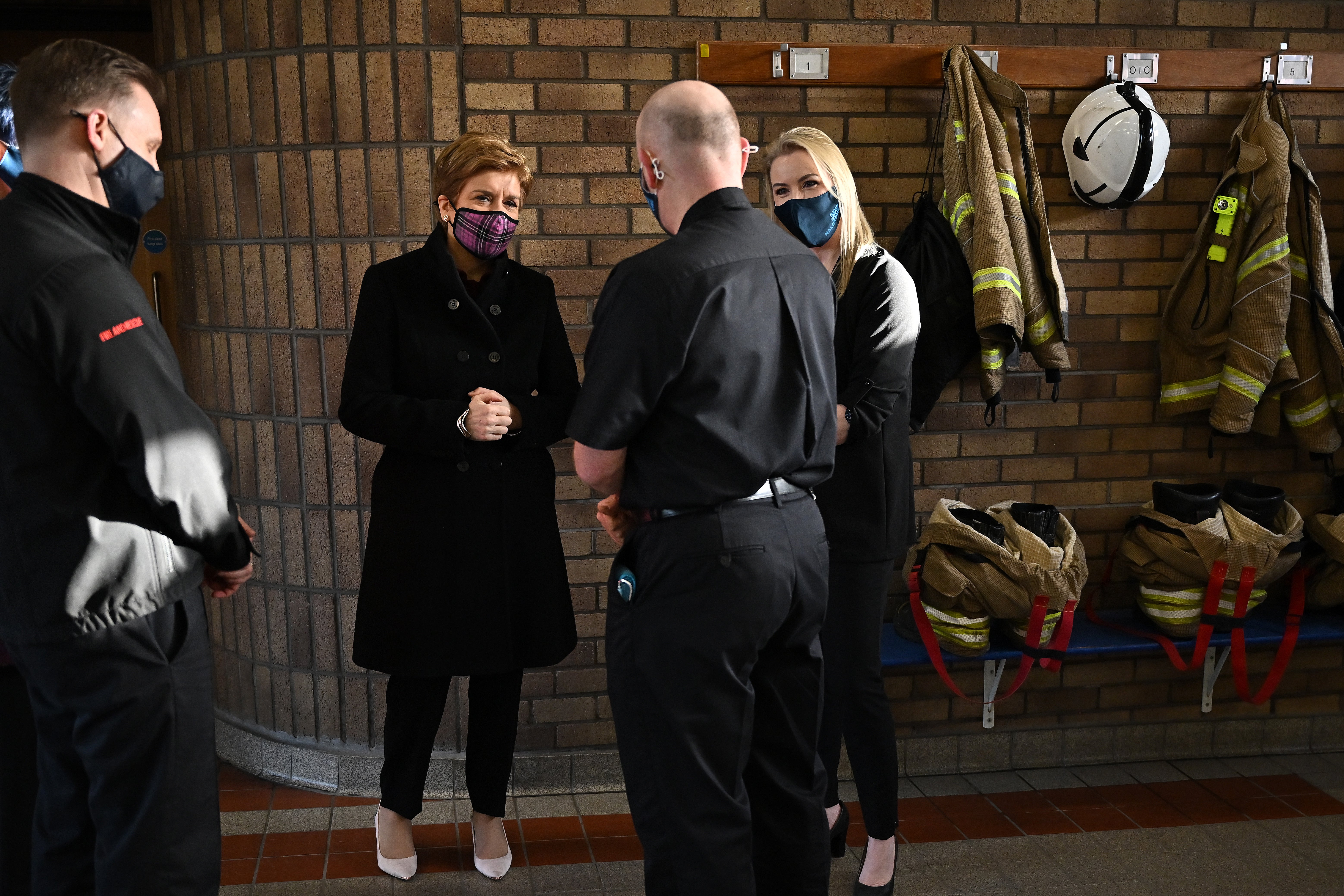 First Minister Nicola Sturgeon spoke to crew during a visit to Bathgate fire station. (Jeff J Mitchell/PA)