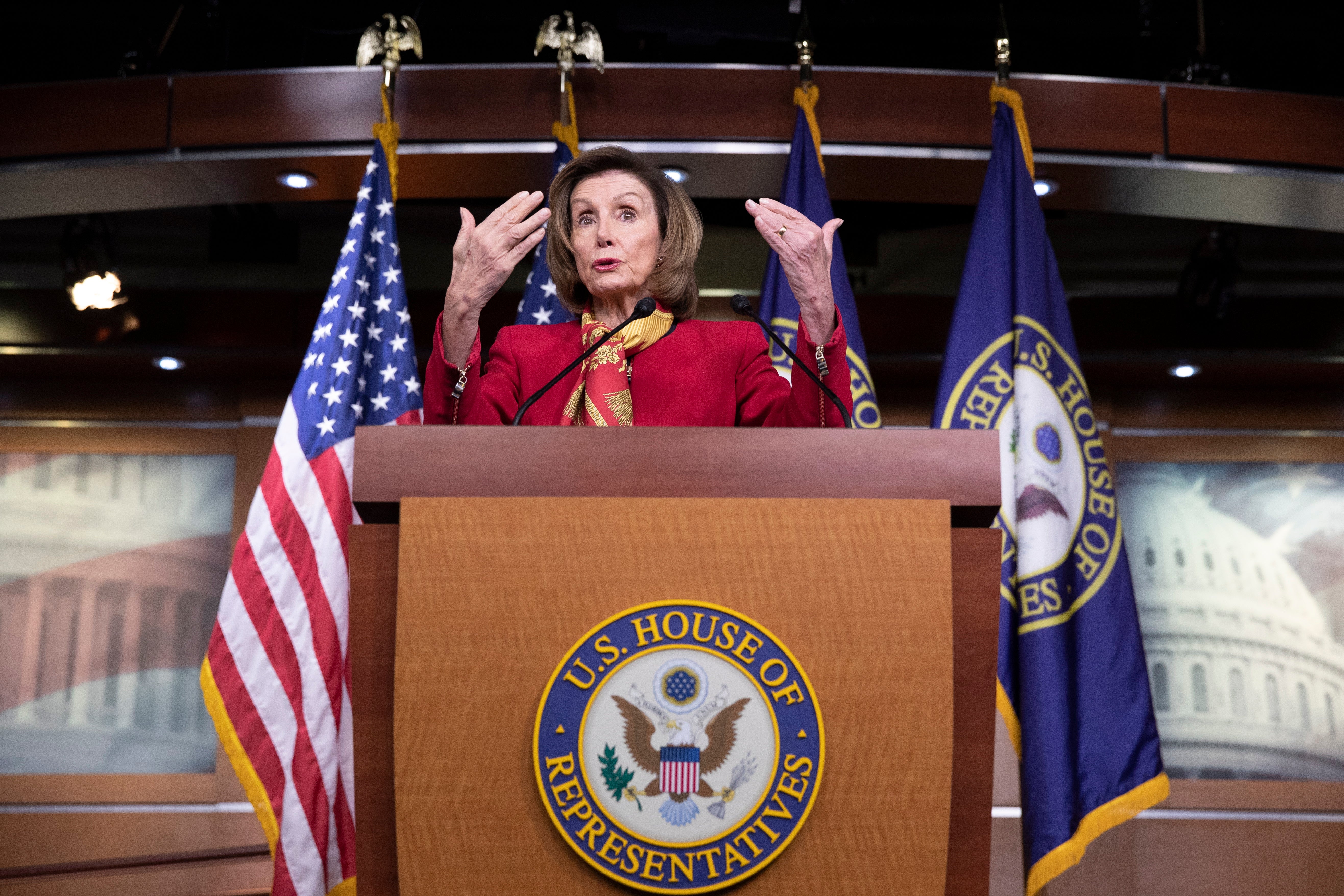 US Speaker of the House Nancy Pelosi holds a news conference on Capitol Hill in Washington, DC, USA, 09 February 2022