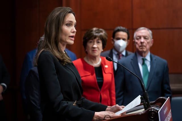 <p>Angelina Jolie teared up on Wednesday while urging US Senators to pass the Violence Against Women Reauthorisation Act </p>