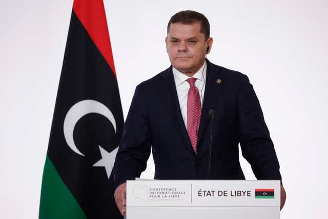 <p>File photo: Libyan Prime Minister Abdul Hamid Dbeibah at a press conference in Paris, France, 12 November 2021</p>
