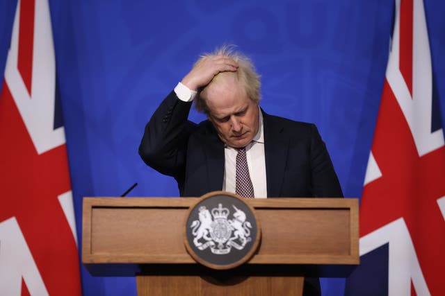 Boris Johnson during a media briefing in Downing Street, in November 2021 (Hollie Adams/PA)