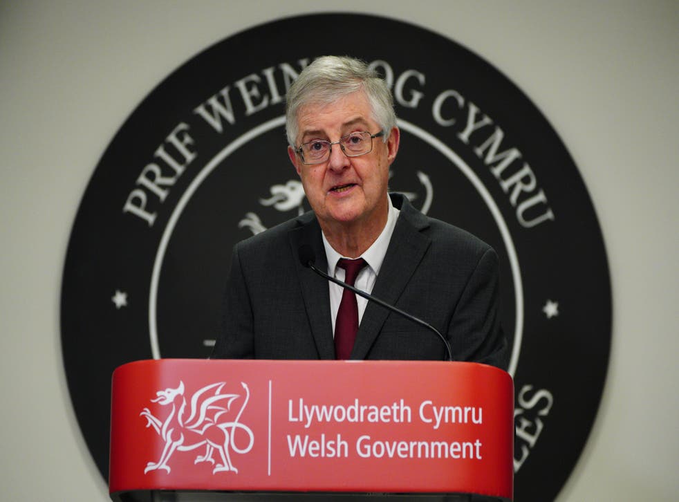 This file photo shows Drakeford addressing Wales residents at one of his Covid briefings