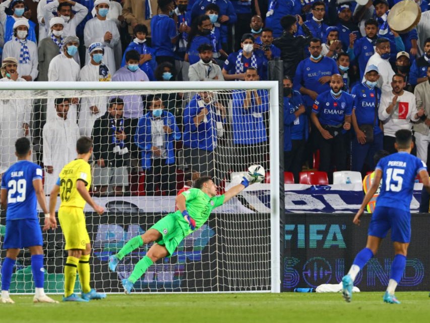 Kepa Arrizabalaga makes a save during Chelsea’s victory over Al Hilal