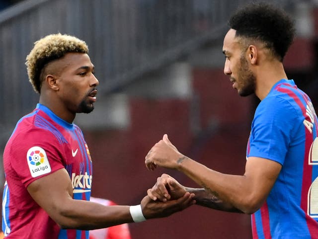 <p>Barcelona signed Adama Traore and Pierre-Emerick Aubameyang in January</p>