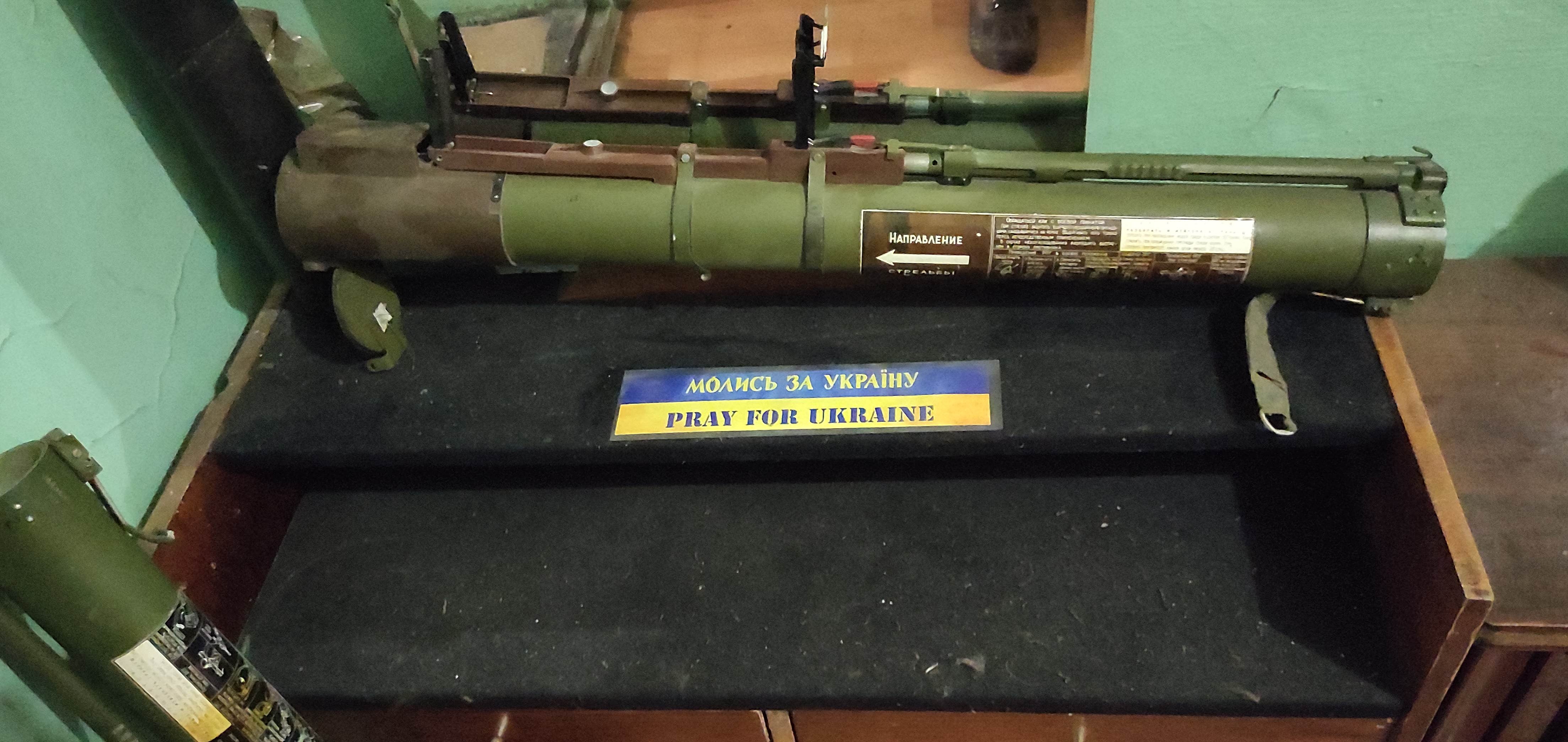 ‘Pray for Ukraine’: a missile on display at the unit’s museum