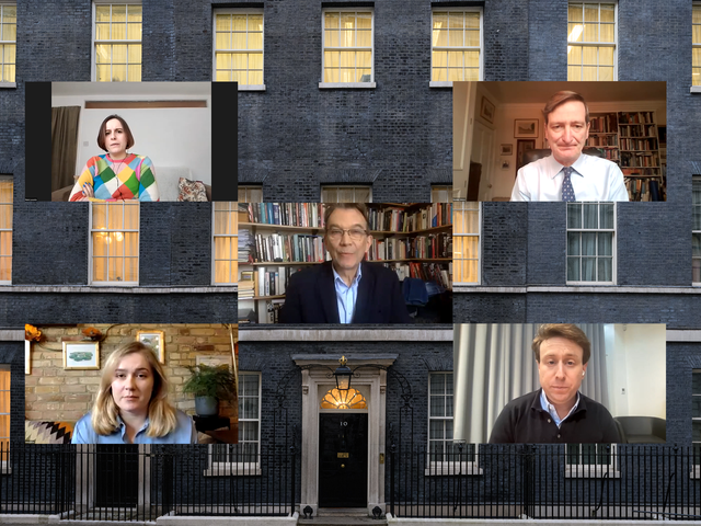 <p>What Sue Gray’s report means for the government panel event: clockwise - Marie Le Conte, Dominic Grieve, Adam Wagner and Anna Isaac, with host John Rentoul (centre) </p>