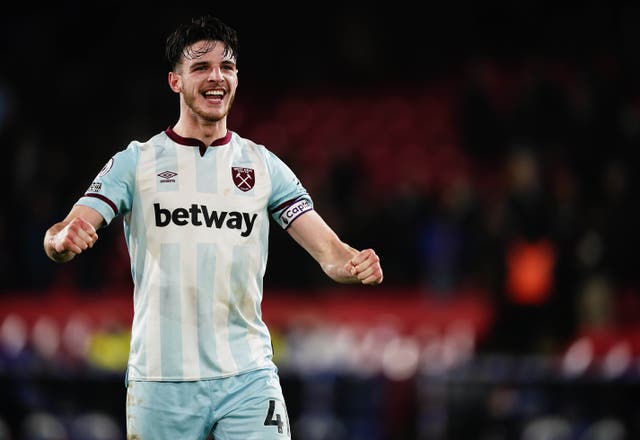Declan Rice in action for West Ham (Aaron Chown/PA).