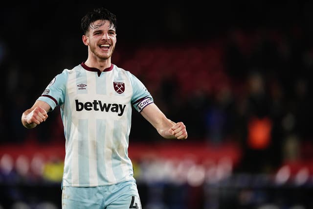 Declan Rice in action for West Ham (Aaron Chown/PA).