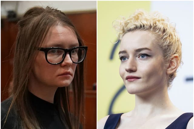 <p>Former fake heiress Anna Sorokin (left) says she used her payout for the Netflix show starring Julia Garner (right) on restitution</p>