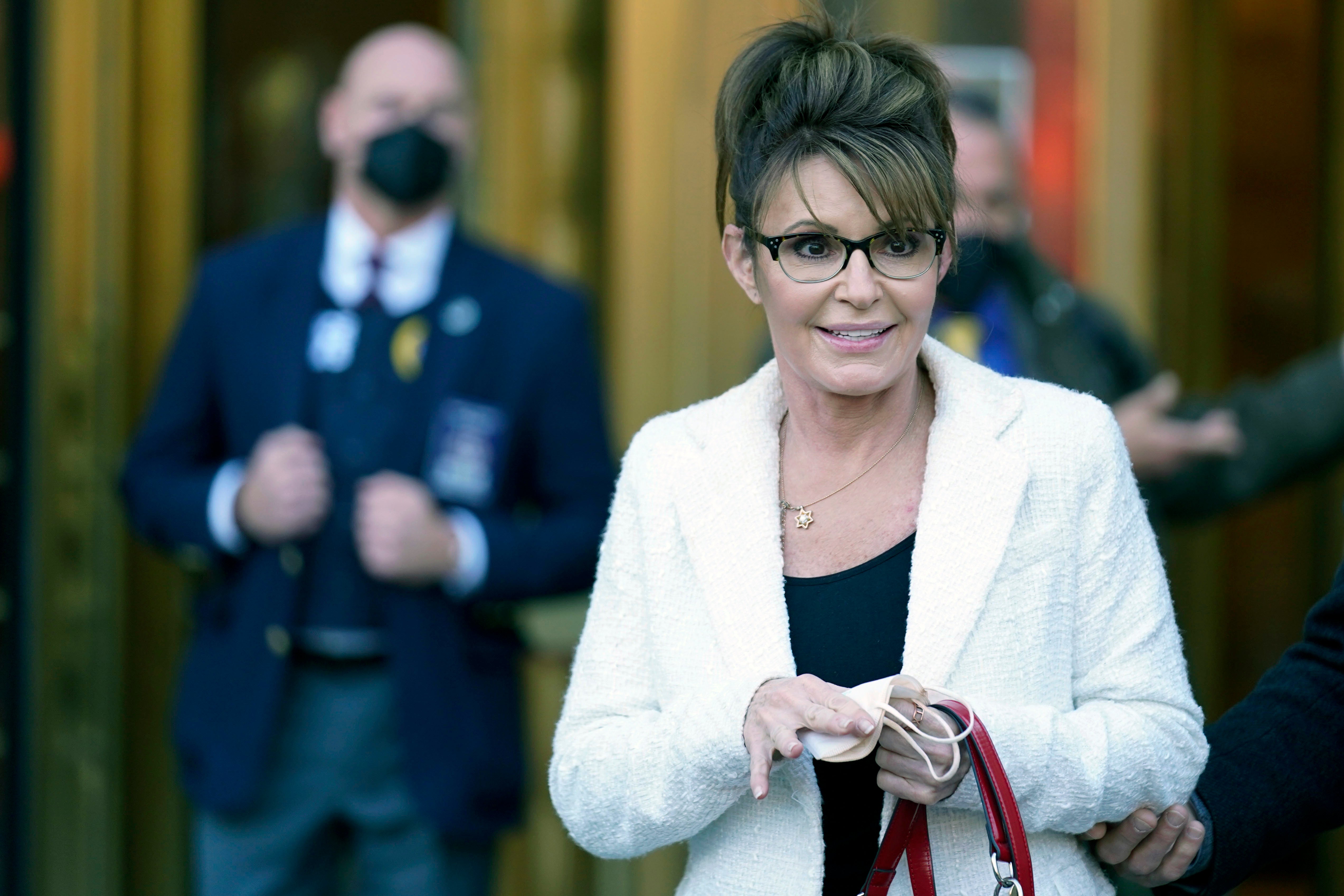 Sarah Palin leaves US District Court in Manhattan on 10 February after testifying in her libel case against The New York Times.