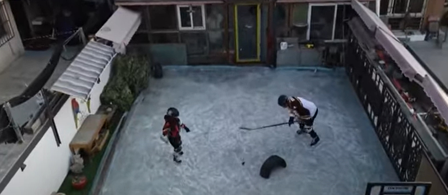 Zhang Baoqi spent almost six months building the ice rink on his terrace