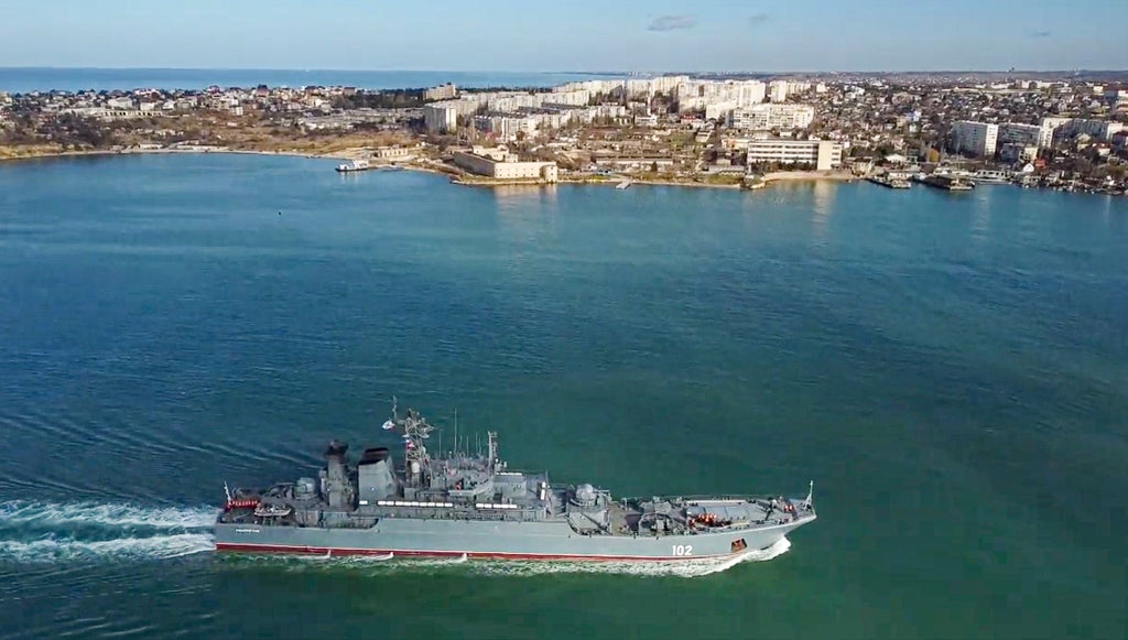 Russian logistics ship ‘on fire in Black Sea after Ukrainian strike’