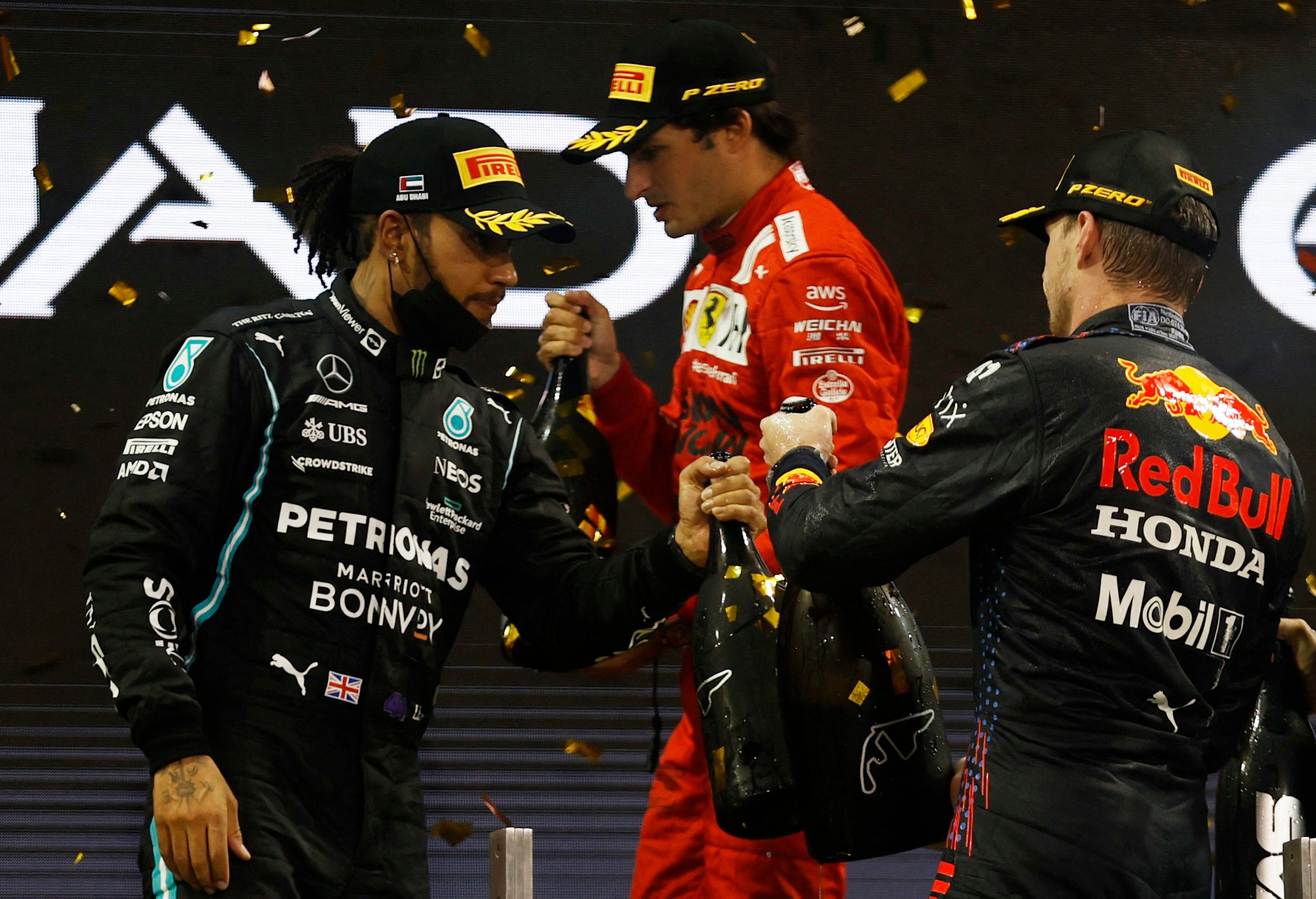 Carlos Sainz, background, was on the podium in Abu Dhabi