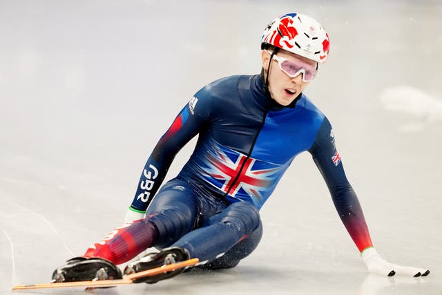 <p>Niall Treacy of Britain falls at the Winter Olympics </p>