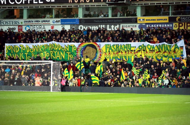 Norwich continue to pay tribute to former striker Justin Fashanu (Adam Davy/PA)