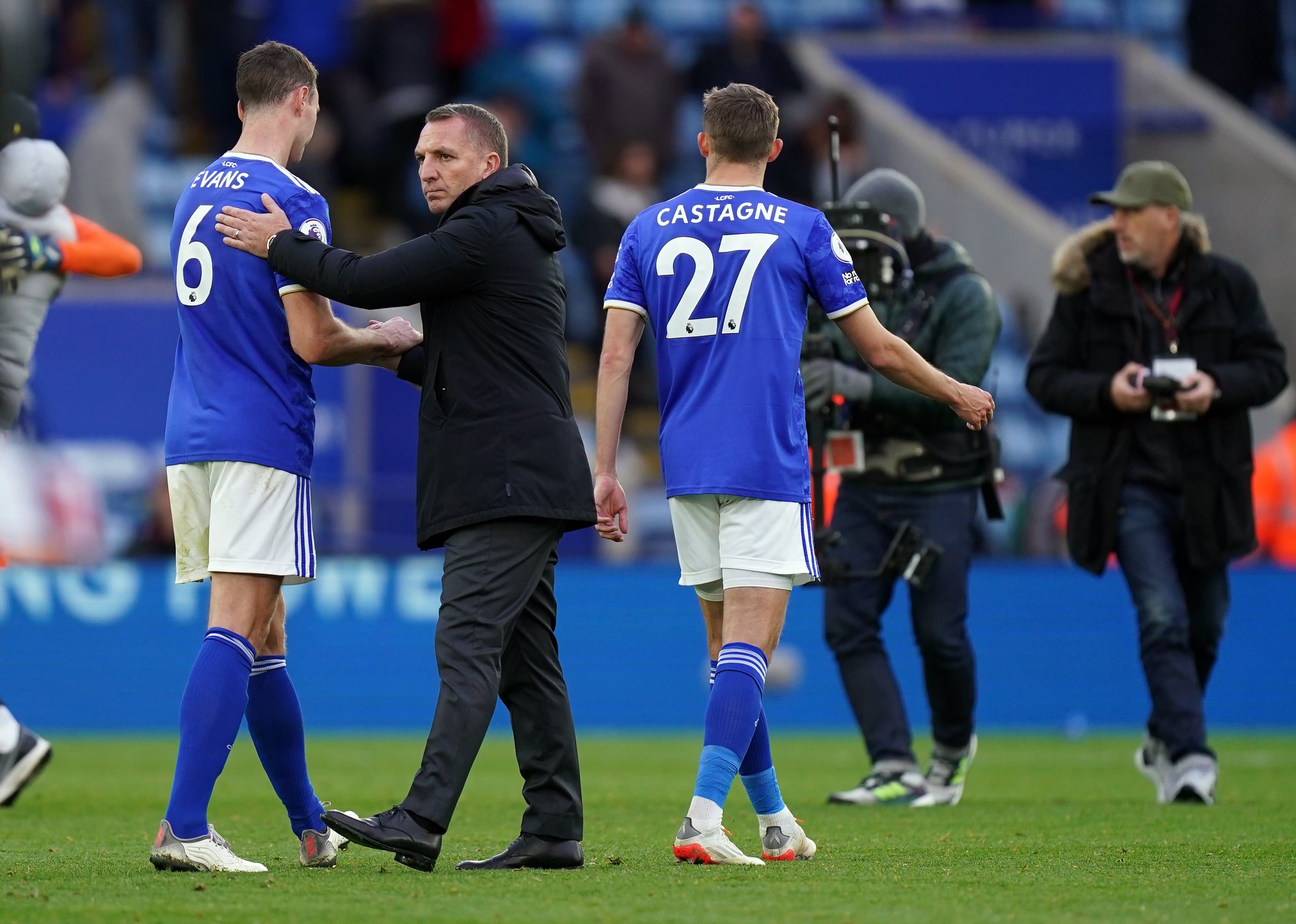 Brendan Rodgers (second left) hopes Leicester can end their poor run by beating West Ham (Mike Egerton/PA)