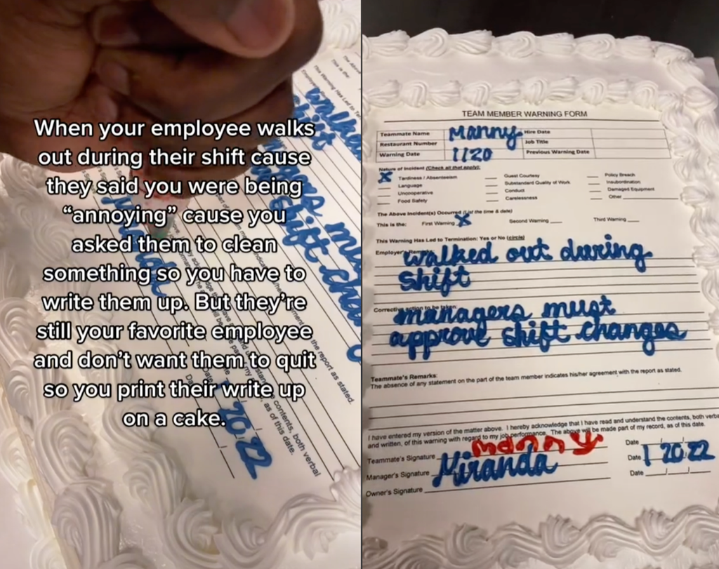 Dairy Queen manager sparks debate after using a cake to write up employee for walking out during shift