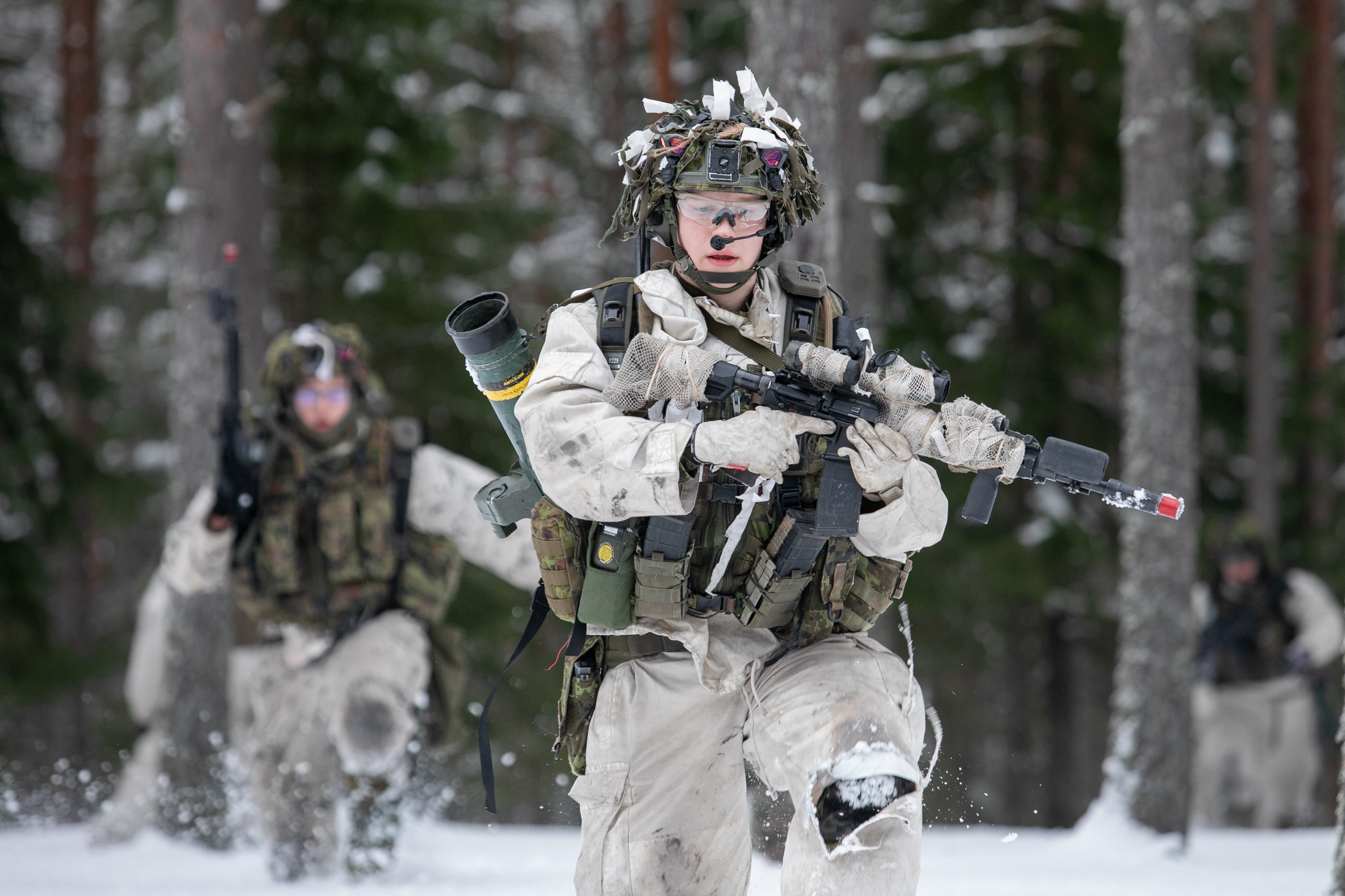 Members of the Estonian army during military training together with UK soldiers in Lasna, Estonia