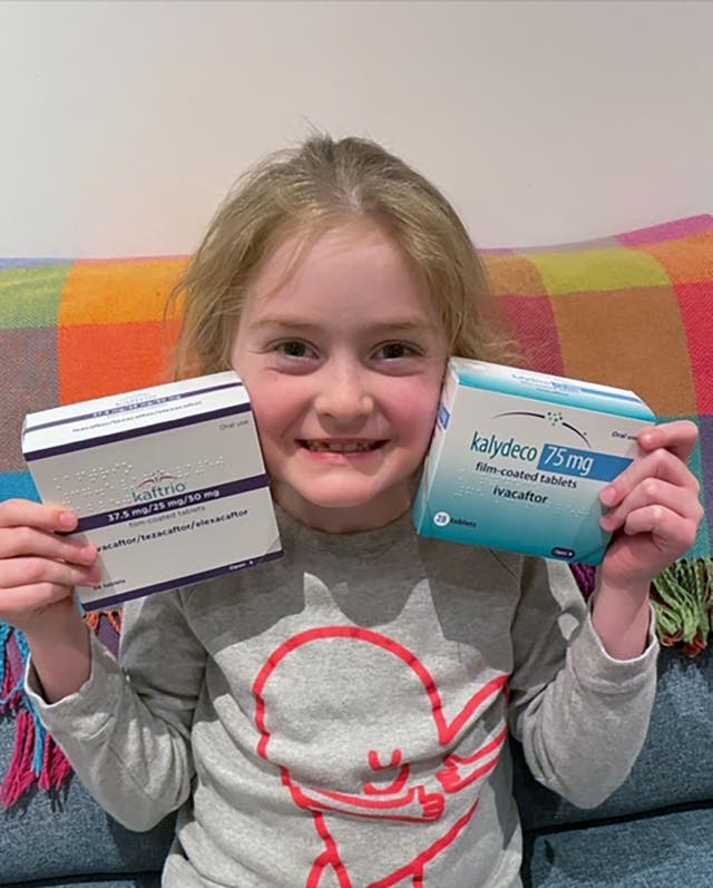 <p>Kate Farrer, 7, who is one of the first young children to be given Kaftrio on the NHS to treat cystic fibrosis</p>