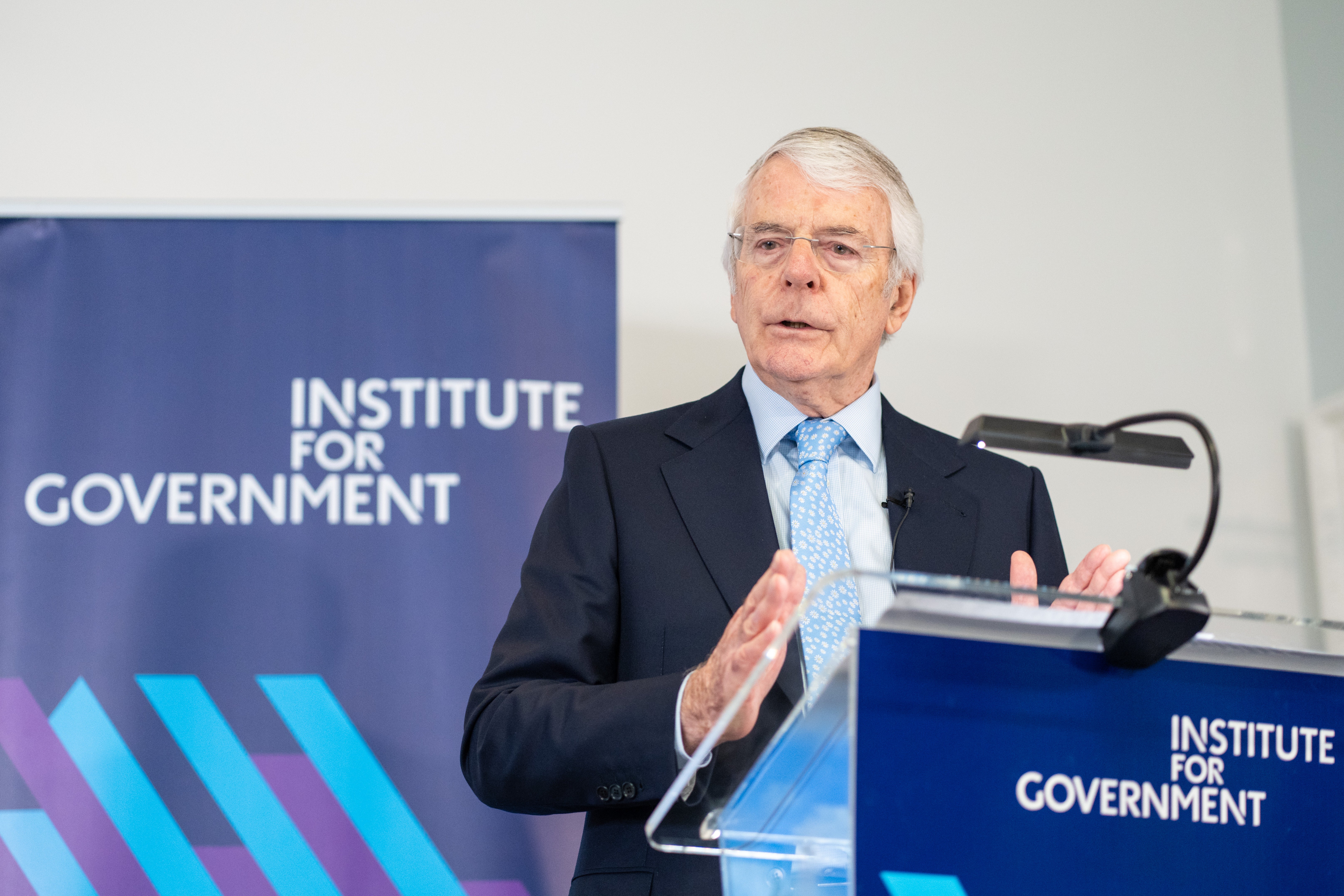 Former prime minister Sir John Major during his keynote speech at the Institute for Government this week (Dominic Lipinski/PA)