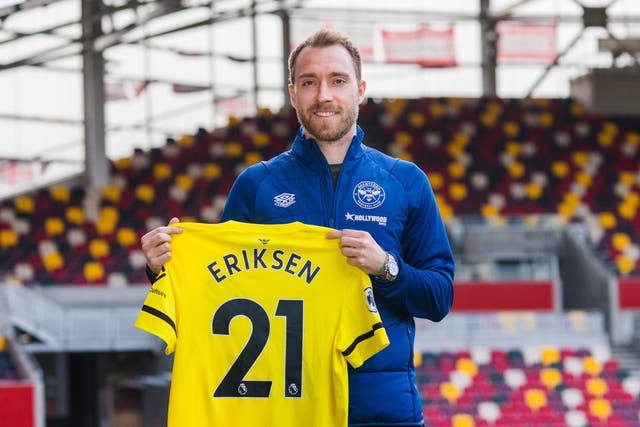 <p>Christian Eriksen is presented as a new Brentford player</p>
