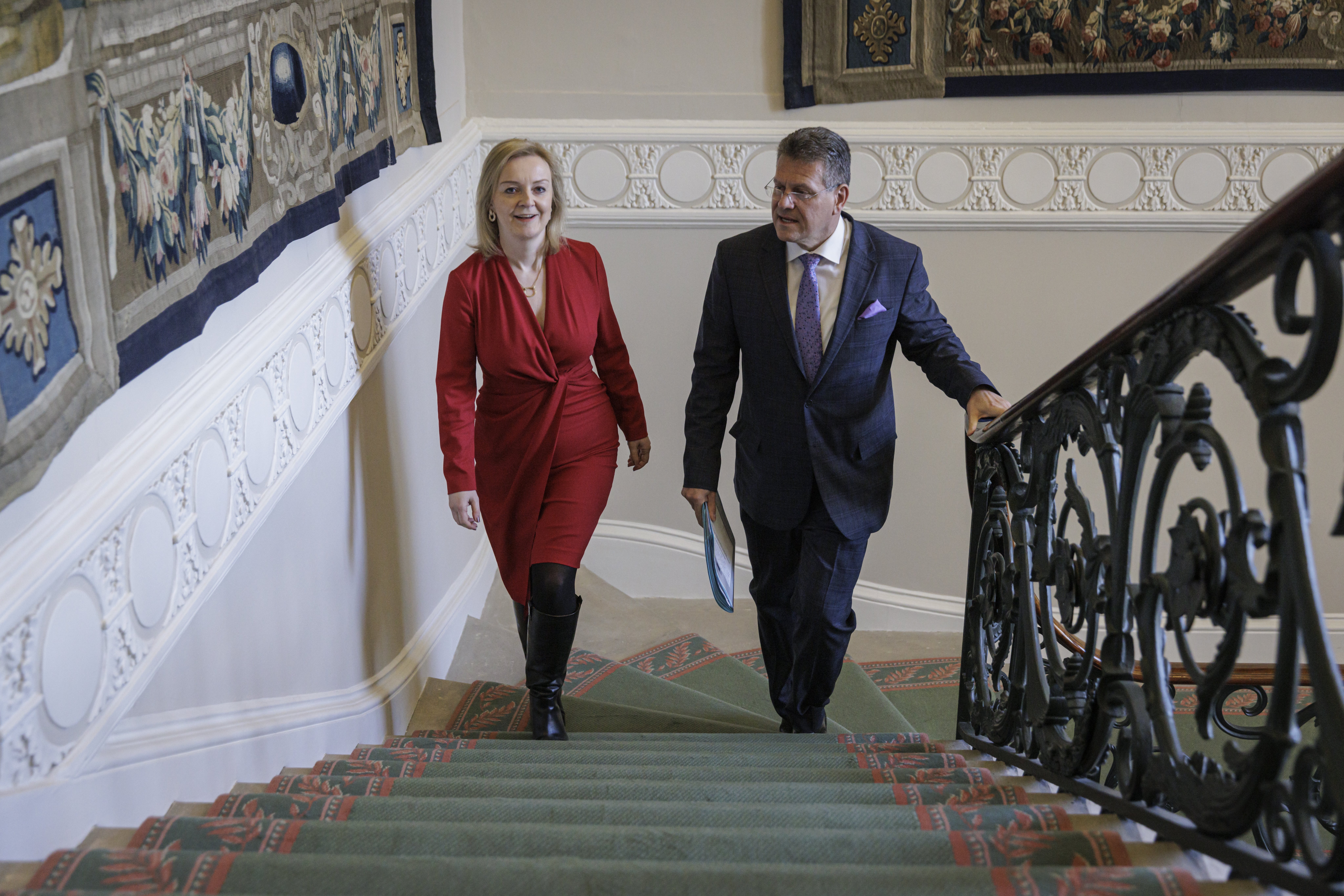 Foreign Secretary Liz Truss meeting European Commission vice-president Maros Sefcovic for talks in central London on the Northern Ireland Protocol on Friday (Rob Pinney/PA)