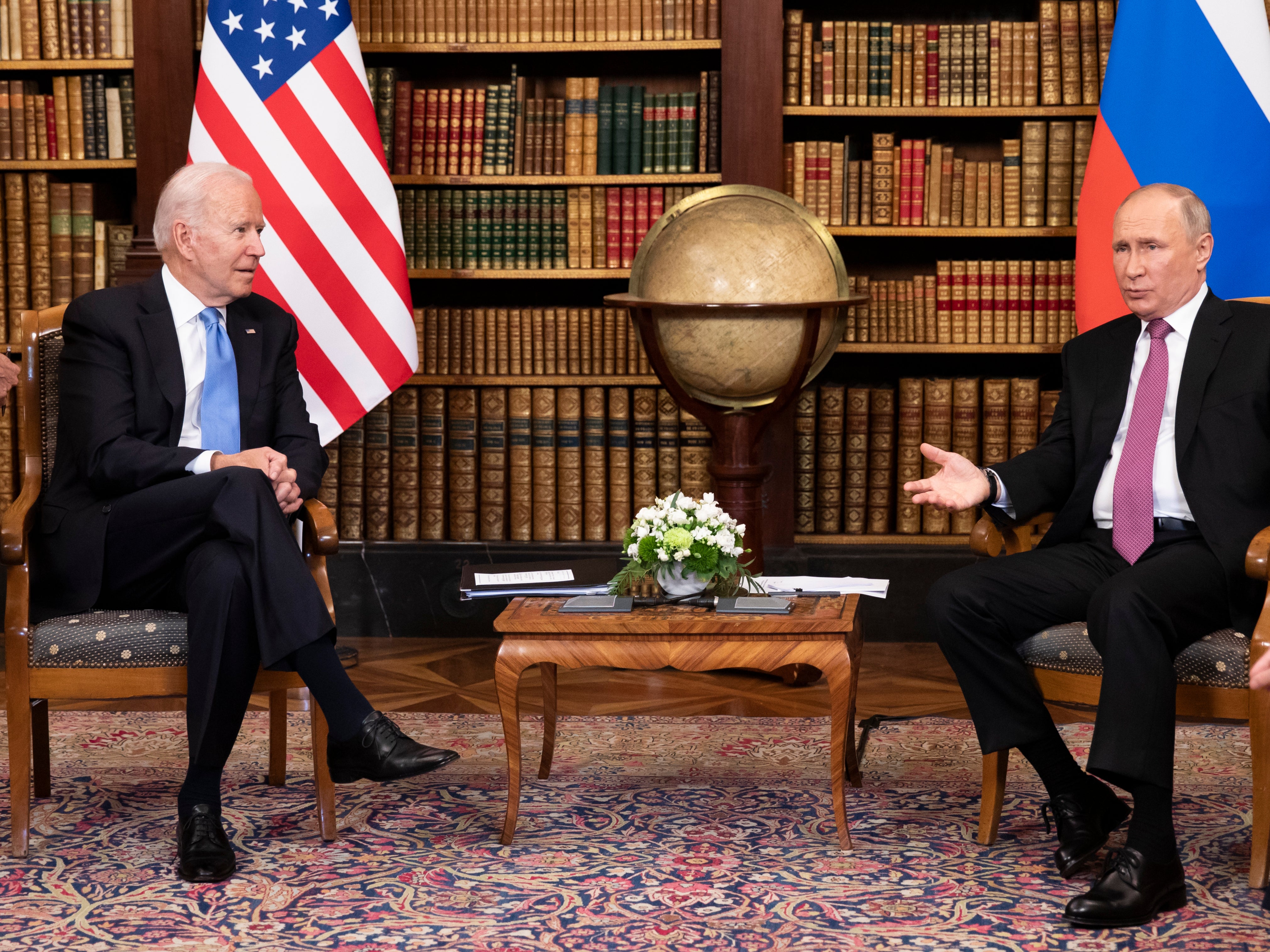 File: US President Joe Biden and Russian President Vladimir Putin meet during the US-Russia summit at Villa La Grange on 16 June 2021 in Geneva