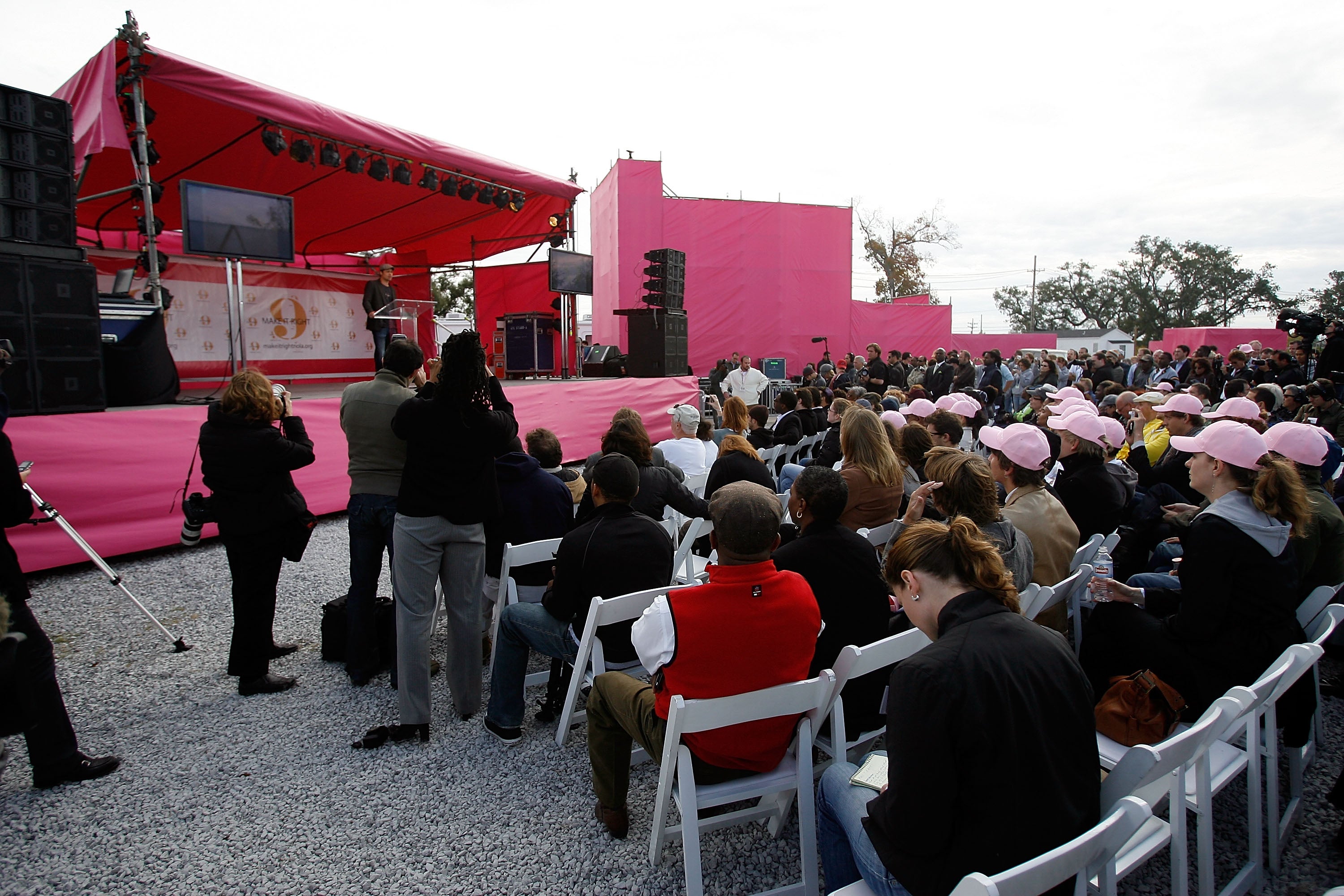 Pitt speaking at the unveiling of plans for the homes in 2007