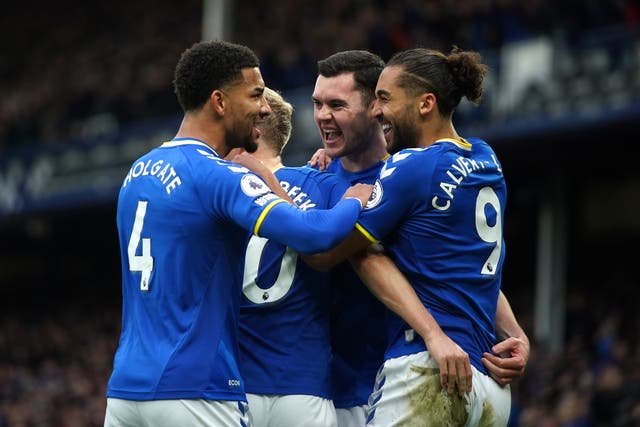 Everton celebrated a confident victory against Leeds (Peter Byrne/PA)