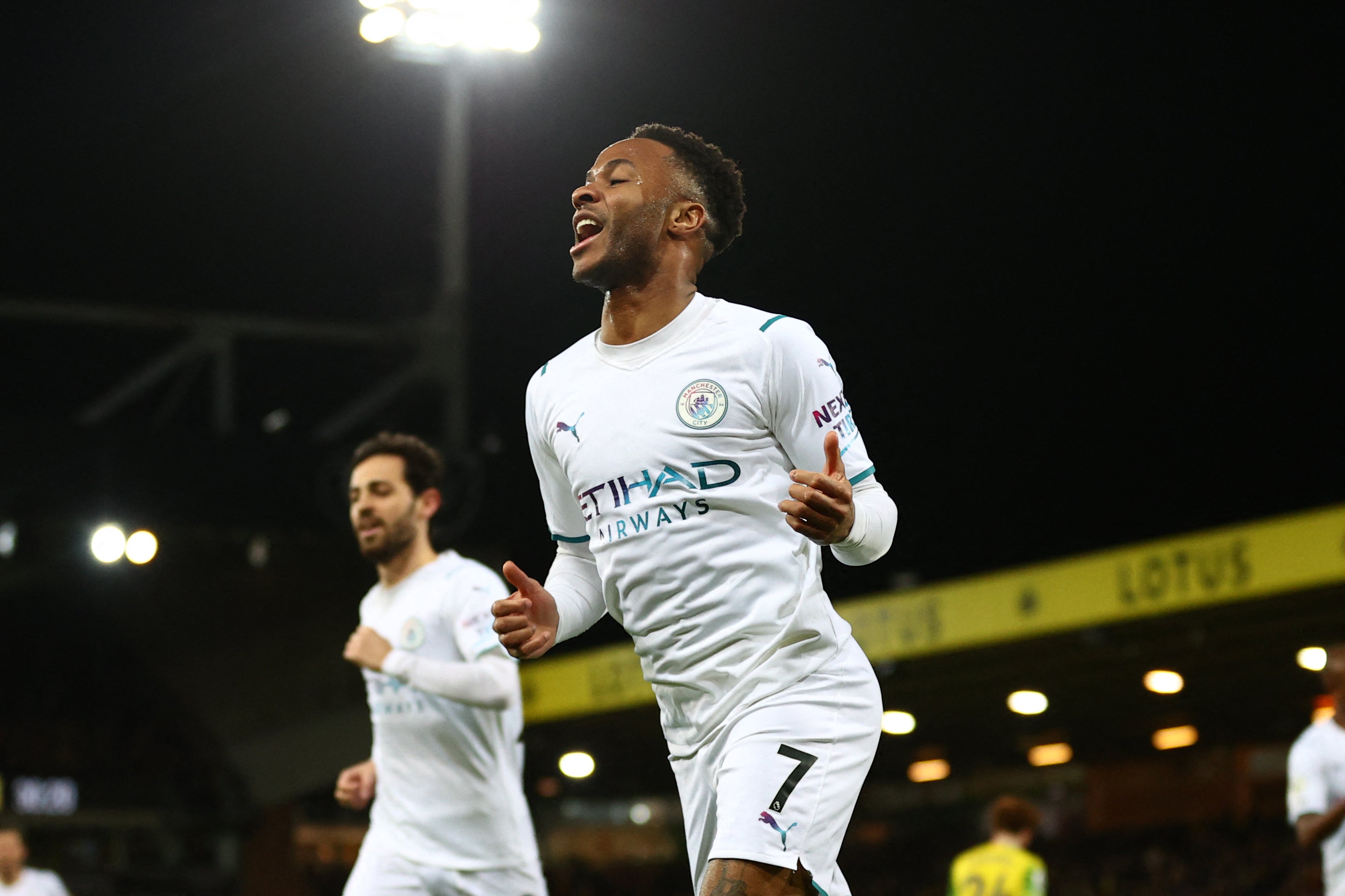 Raheem Sterling finished with the match ball as Manchester City thrashed Norwich
