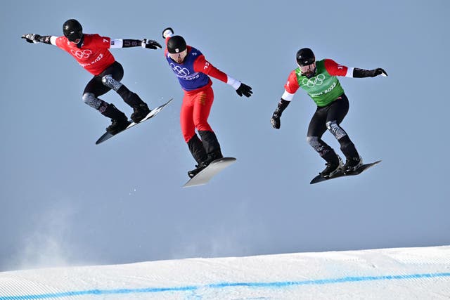 <p>Hagen Kearney (L) competing for Team USA at the 2022 Beijing Winter Olympics</p>