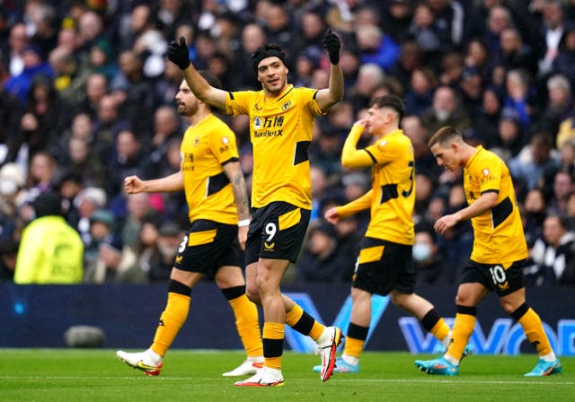 <p>Wolverhampton Wanderers’ Raul Jimenez celebrates scoring</p>