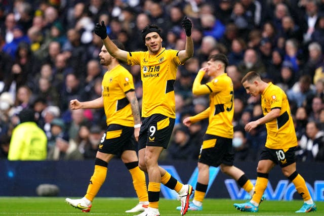 <p>Wolverhampton Wanderers’ Raul Jimenez celebrates scoring</p>