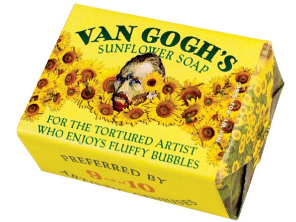 Van Gogh’s sunflower soap, ‘for the tortured artist who enjoys fluffy bubbles’, is one of the items being sold