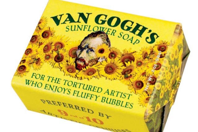 <p>Van Gogh’s sunflower soap, ‘for the tortured artist who enjoys fluffy bubbles’, is one of the items being sold</p>
