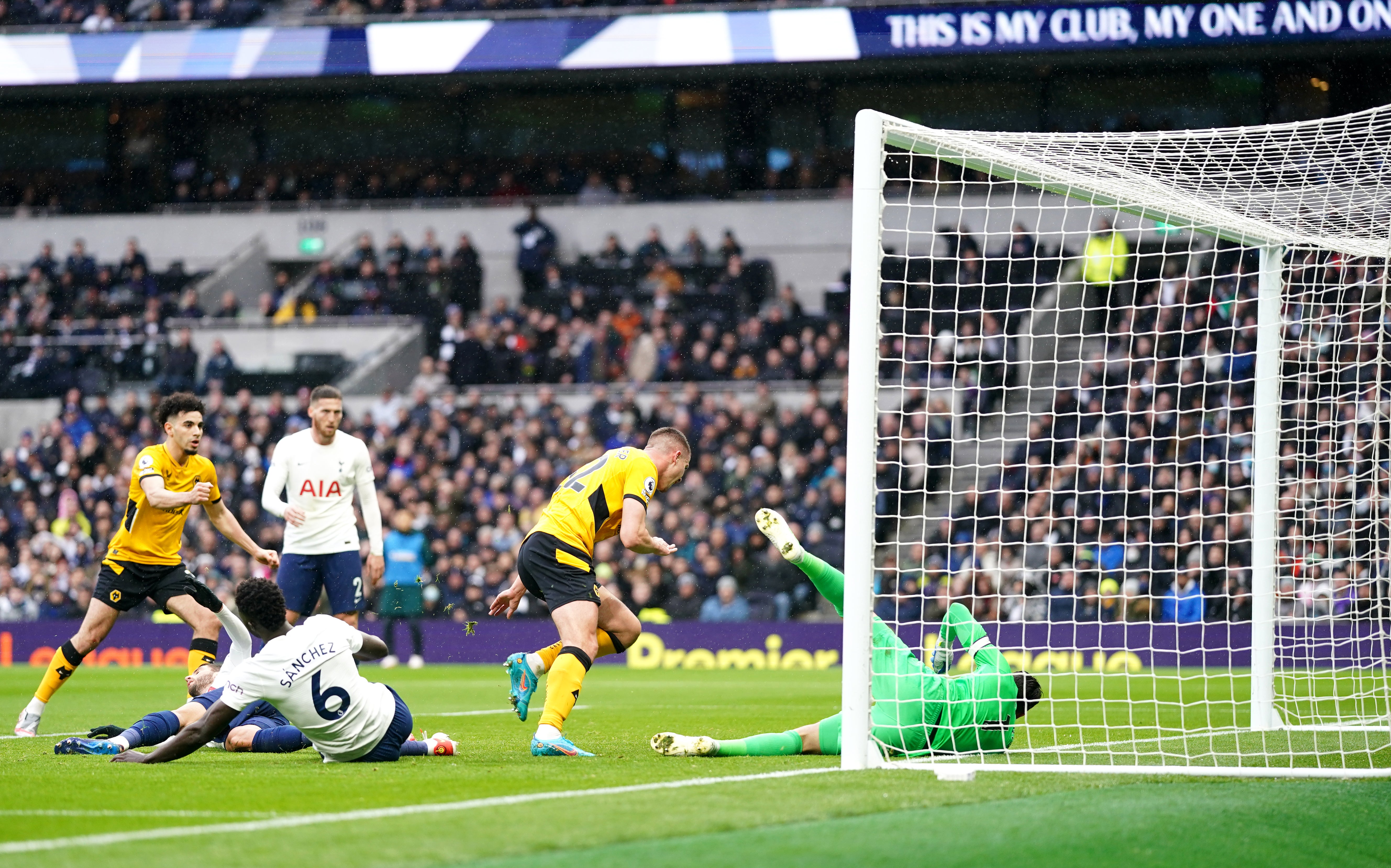 Dendoncker scored Wolves’ second of the afternoon to condemn Spurs to their third defeat on the bounce (John Walton/PA)
