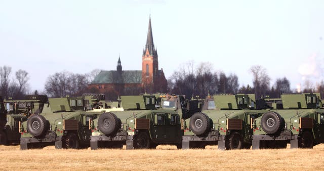 <p>US troops at a military airport in Mielec, southeastern Poland, on Saturday</p>