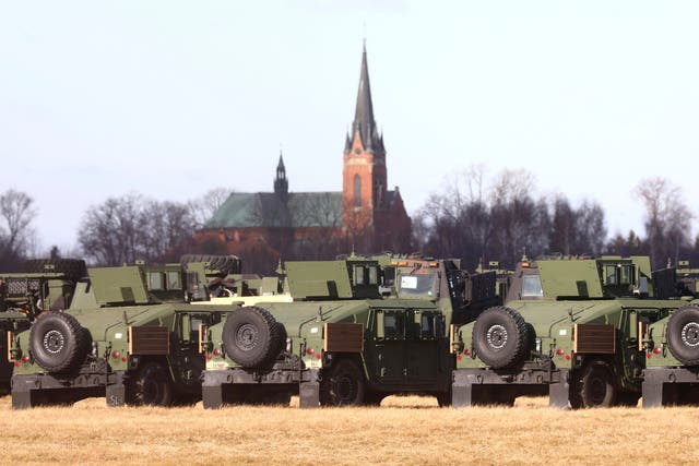 <p>US troops at a military airport in Mielec, southeastern Poland, on Saturday</p>