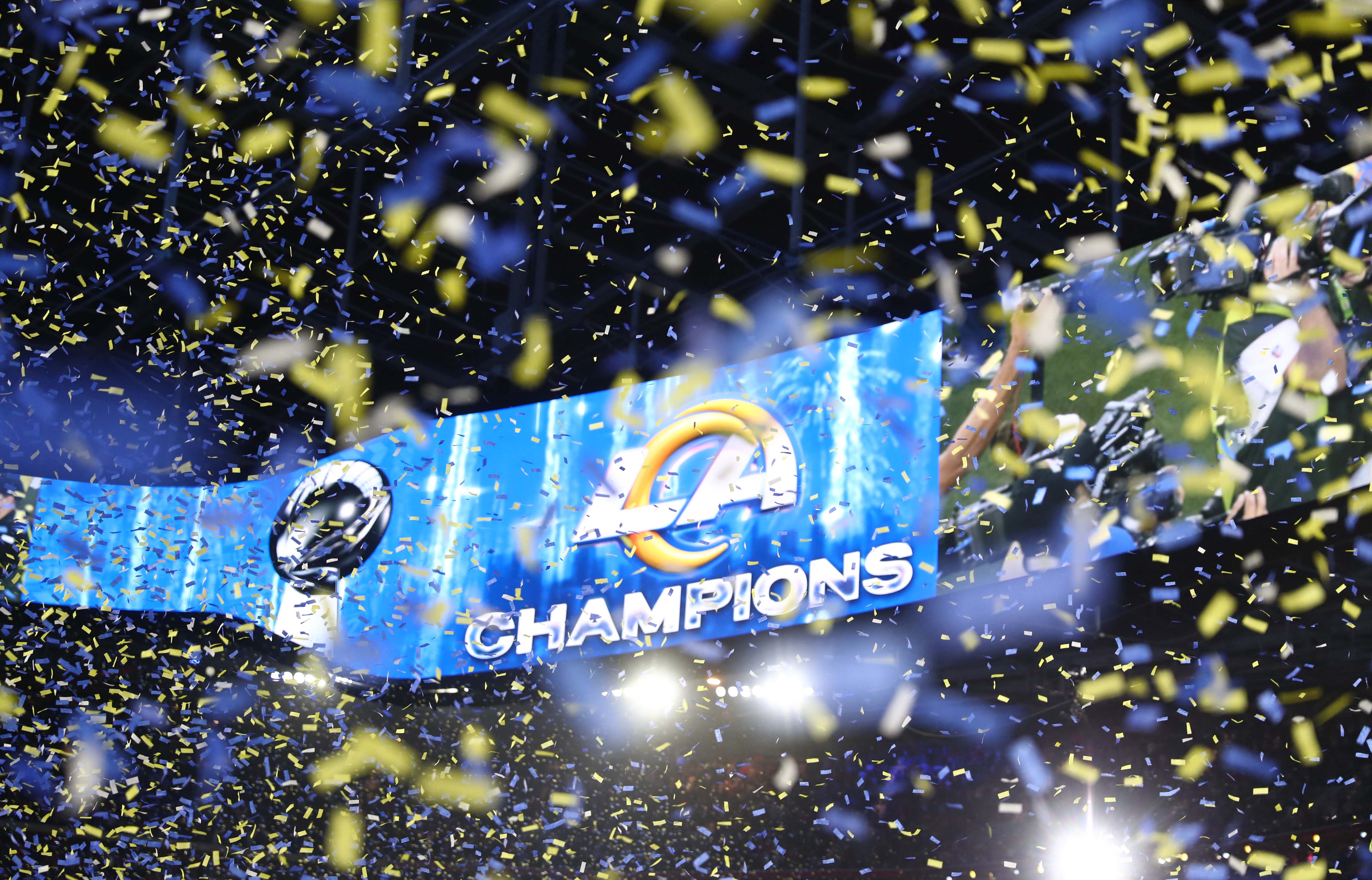 Confetti falls after the Los Angeles Rams defeated the Cincinnati Bengals